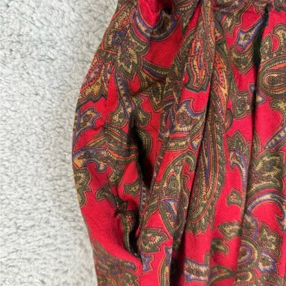 Women’s vintage pleated skirt red paisley print size 16 with pockets - Picture 6 of 9
